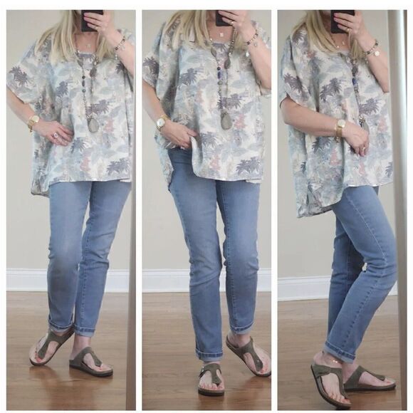 Tahari Plus 2X Top 100% Linen Short Sleeve Lightweight Tunic Woven Tee Shirt - Picture 2 of 6